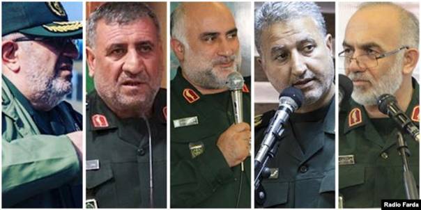 پنج فرمانده ارشد سپاه که اطلاعات کمتری در مورد آنها موجود است: (از راست) مجید ارجمندیفرد، محمدعلی حقبین، هامون محمدی، عوض شهابی، و جواد عظیمیفر